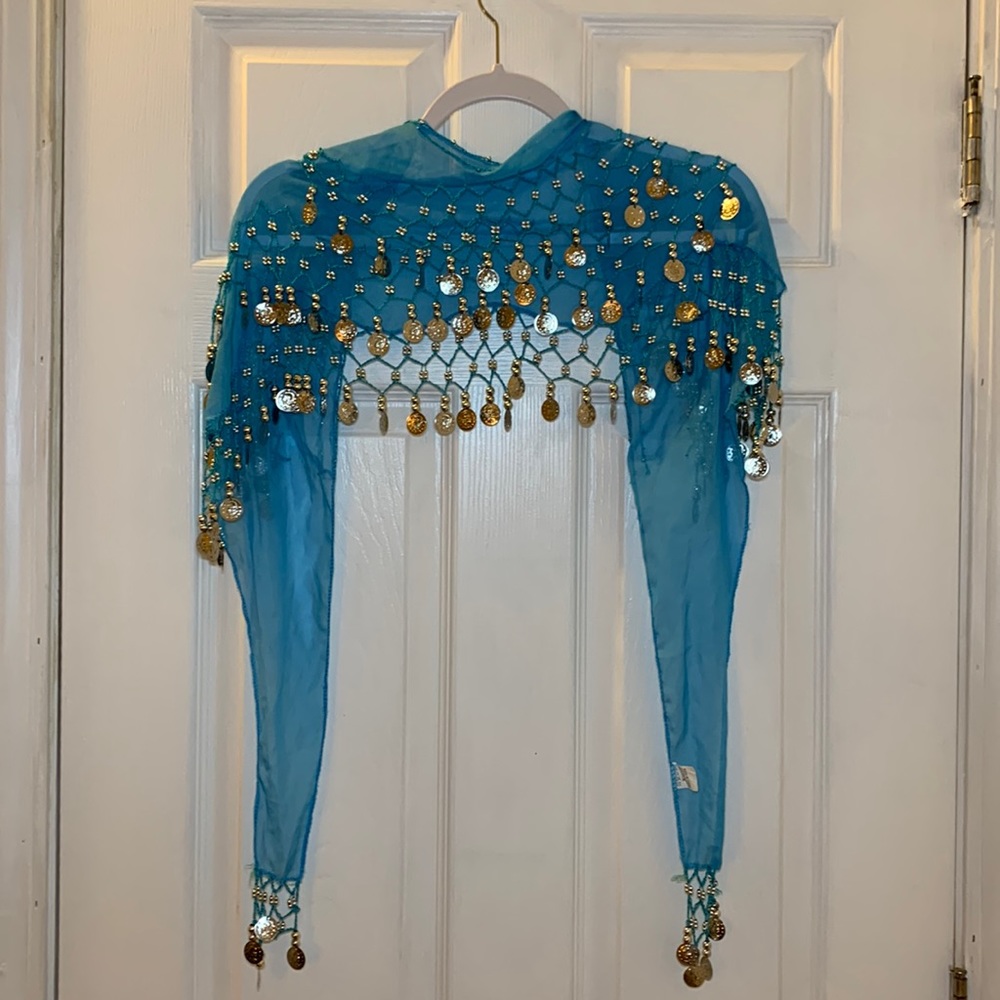 Turquoise blue and silver coin belly dance hip belt